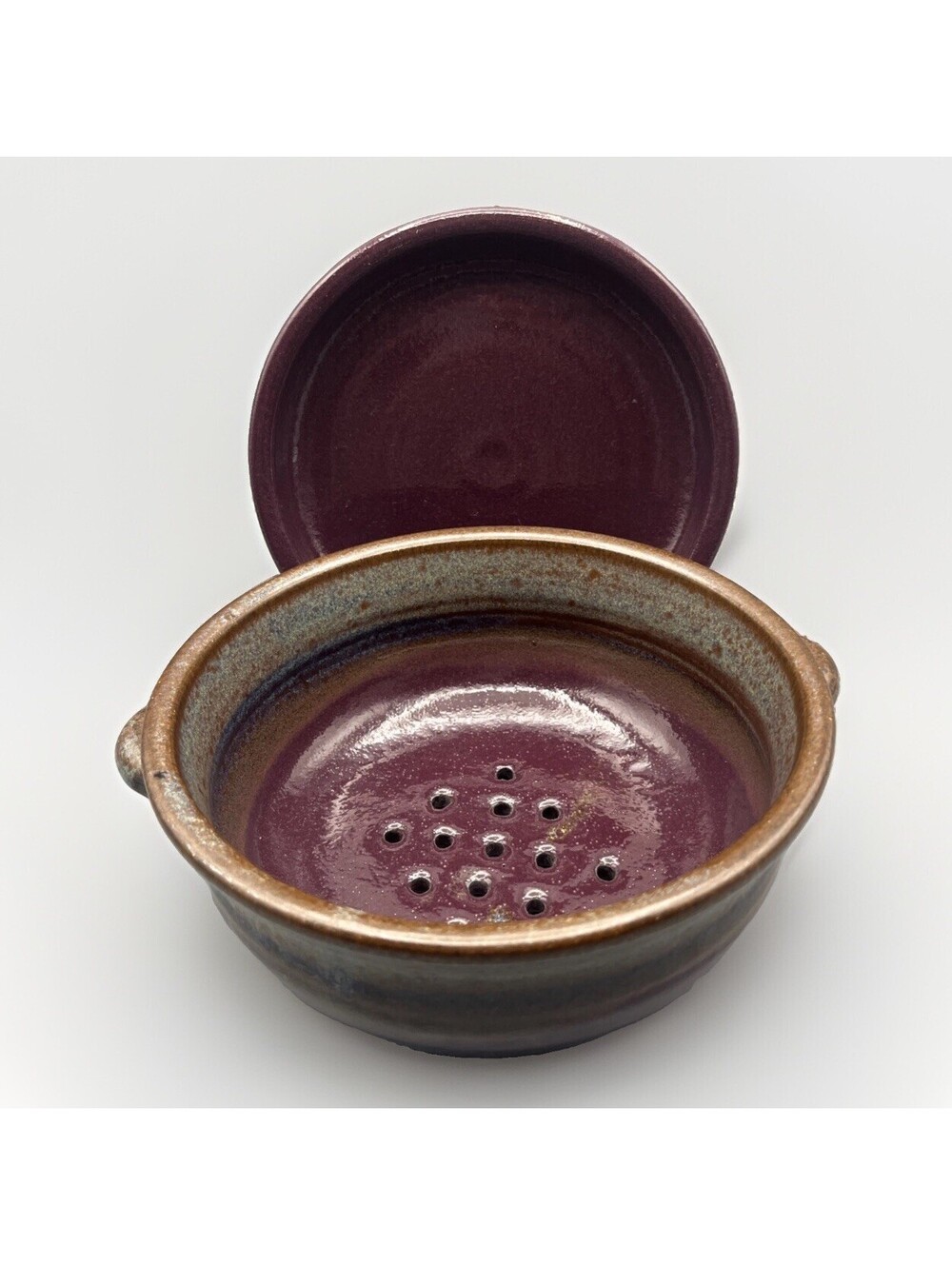 Signed Tuttle 2K2 Studio Art Pottery Berry Bowl Colander & Underplate Set